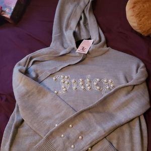 Juicy culture heather cozy pearl trimmed hoodie.